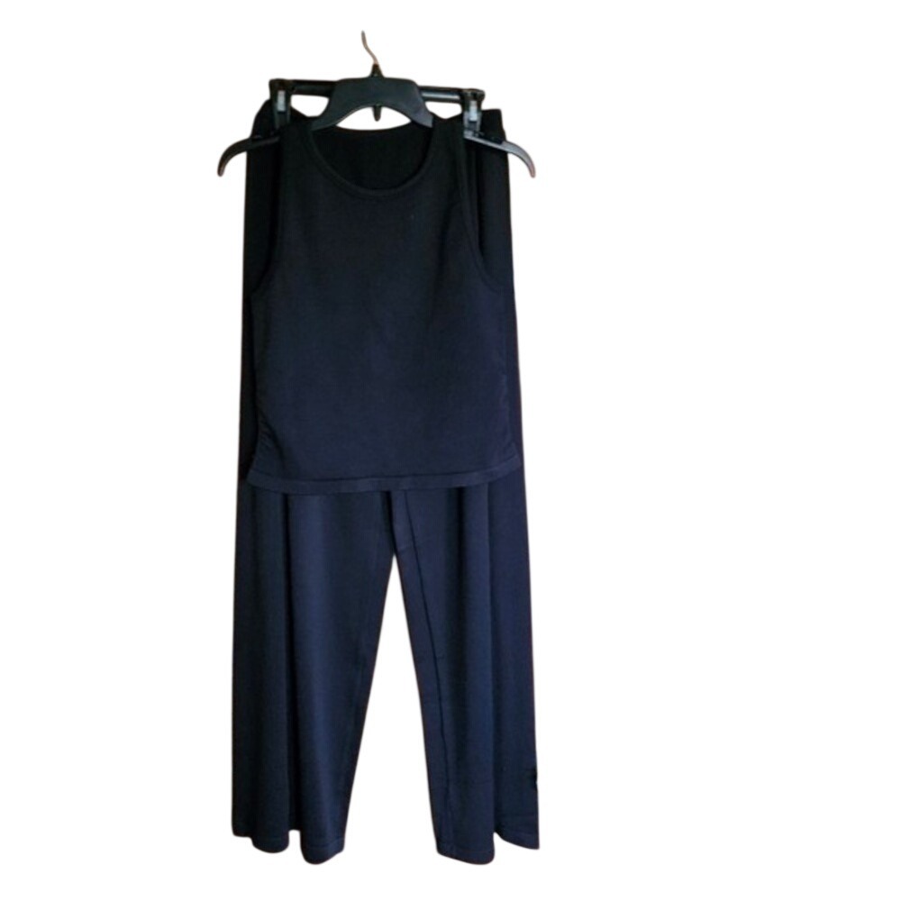 OQQ Ribbed Knit Pant Set Women Small Black Sleeveless Wide Leg‎ Excellent